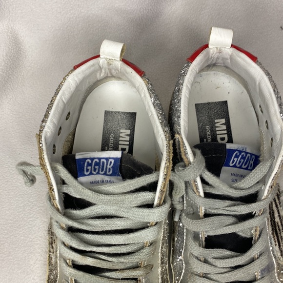🥳HP🥳 Preloved Golden Goose Midstar Silver Glitter Zebra size 8 - Picture 8 of 9